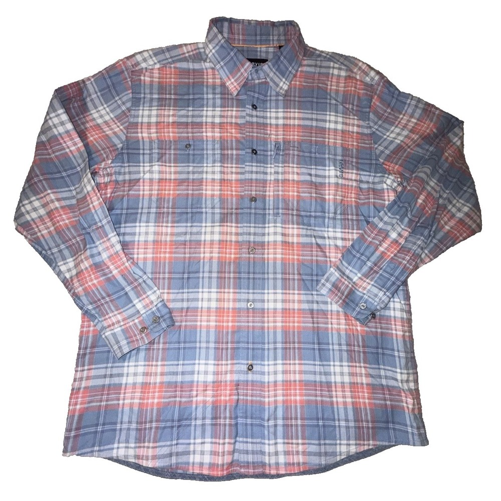 ORVIS Men's Pink Blue Plaid Button Up Shirt Long Sleeve Size L Logo Pockets